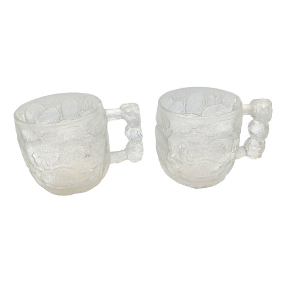 (2) McDonald's Flintstones Cups 1993 Collectible Glass Mug Bedrock Stone Handles - Picture 3 of 12